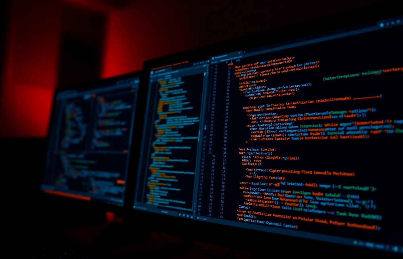 Developer code editor with Python and C side by side