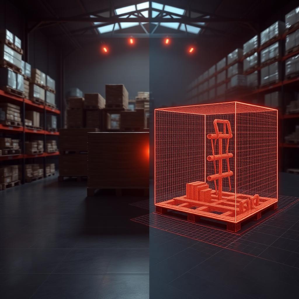 2D camera view fused with a 3D point cloud and volumetric bounding box of a pallet